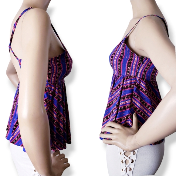 Forever 21 Multicolored Tribal Geometric Open Back Blouse - Picture 4 of 8